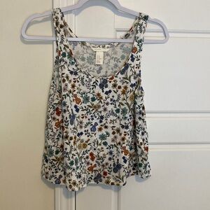 H&M White Floral Scoop-Neck Tank with Multicolor Bloom Print